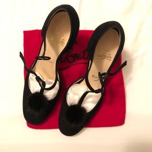 christian louboutin suede pump w/ fur pouf size 40